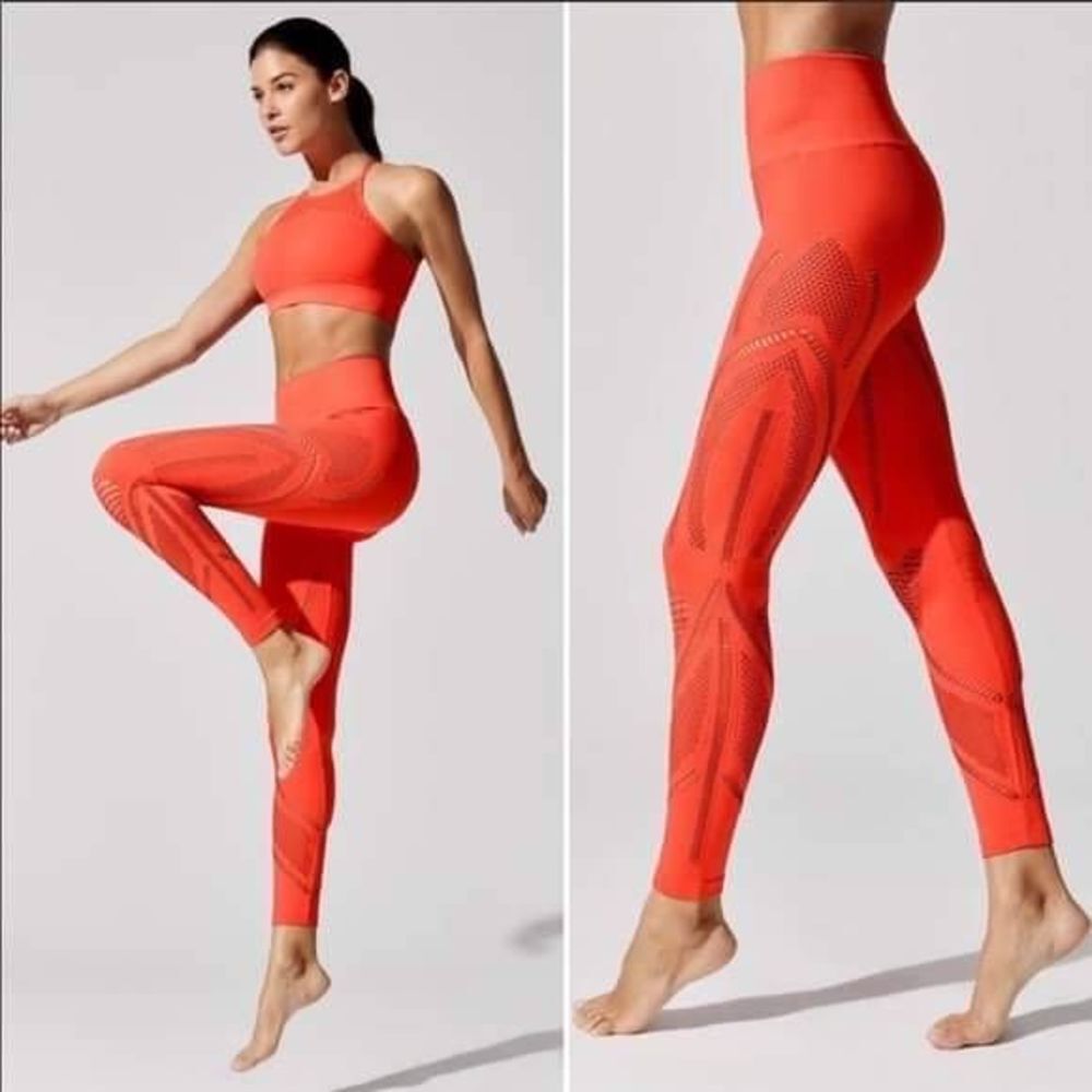 NUX Finesse Seamless Activewear Leggings Poppy Orange Air Vented Women's Small